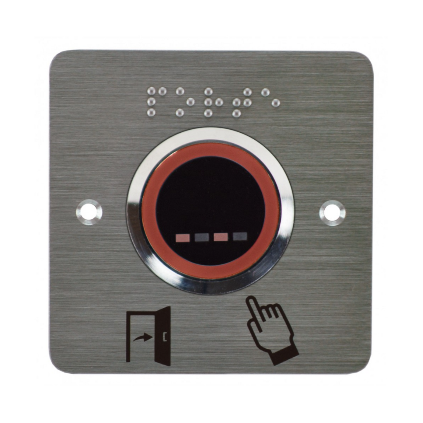 Bouton poussoir sans contact infra rouge 38mm signal lumineux pilotable avec ou sans buzzer rouge avec plaque de finiton