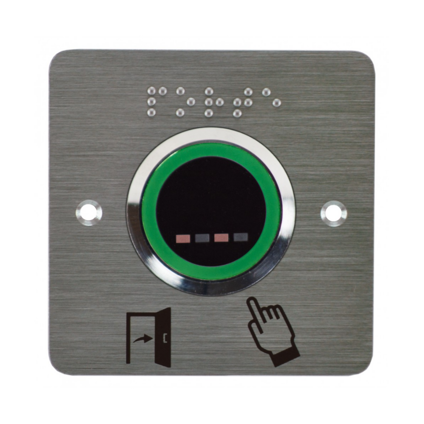 Bouton poussoir sans contact infra rouge 38mm signal lumineux pilotable avec ou sans buzzer vert avec plaque de finiton