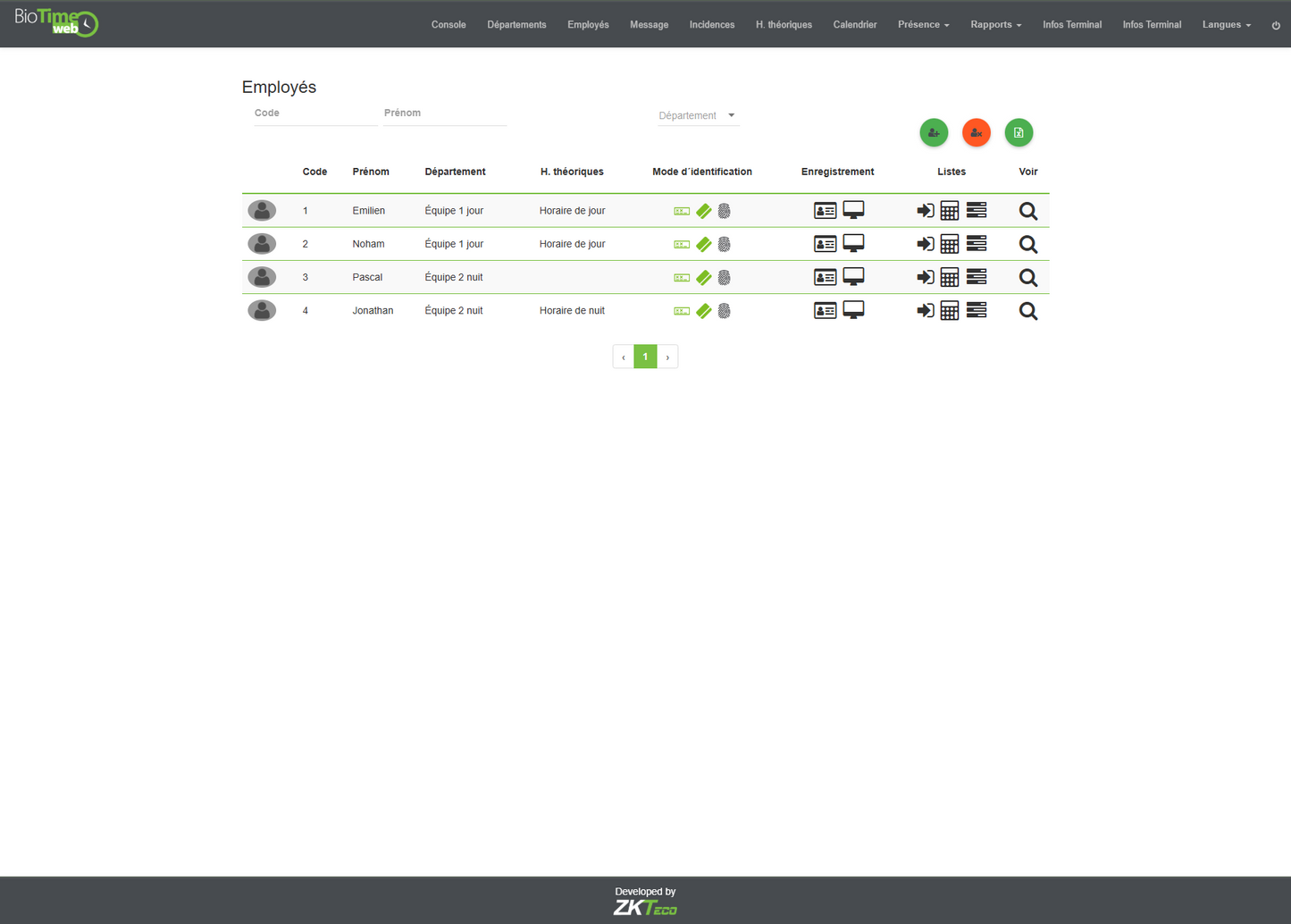 Biotime web logiciel de gestion du temps de travail cloud vue des employés 