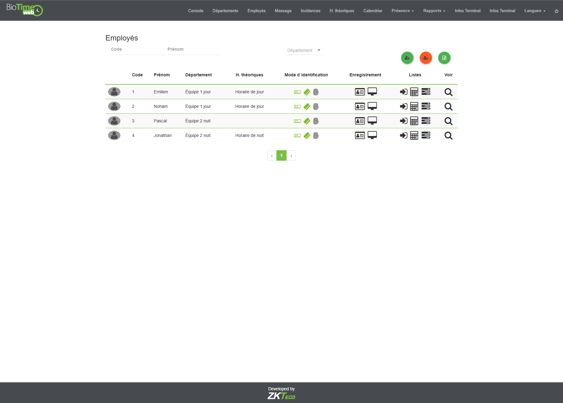 Biotime web logiciel de gestion du temps de travail cloud vue des employés 