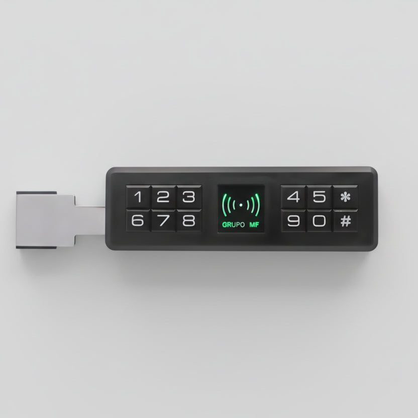 Serrure Abiolock crémaillère noire pour vitrine coulissante code et carte RFID