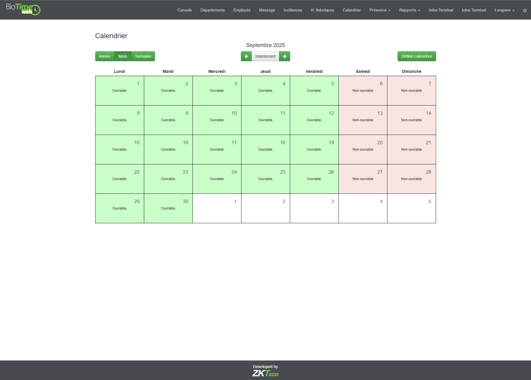 calendrier biotime web 