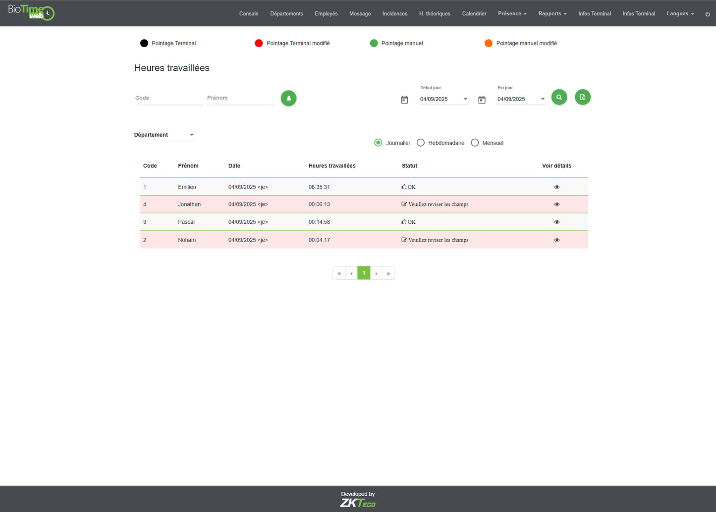 Logiciel BioTime Web pour gestion du temps et des présences horaires et présences