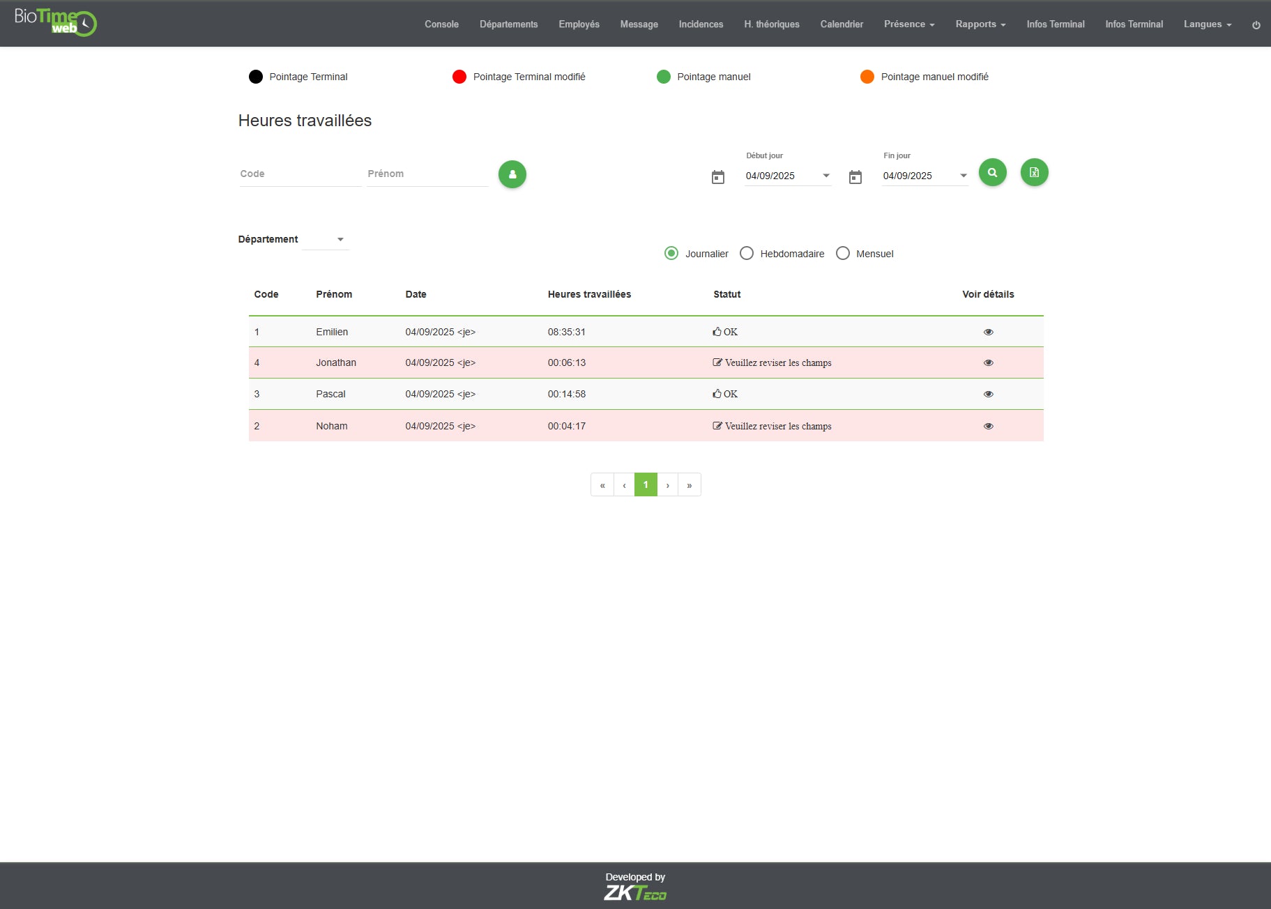 Logiciel BioTime Web pour gestion du temps et des présences horaires et présences