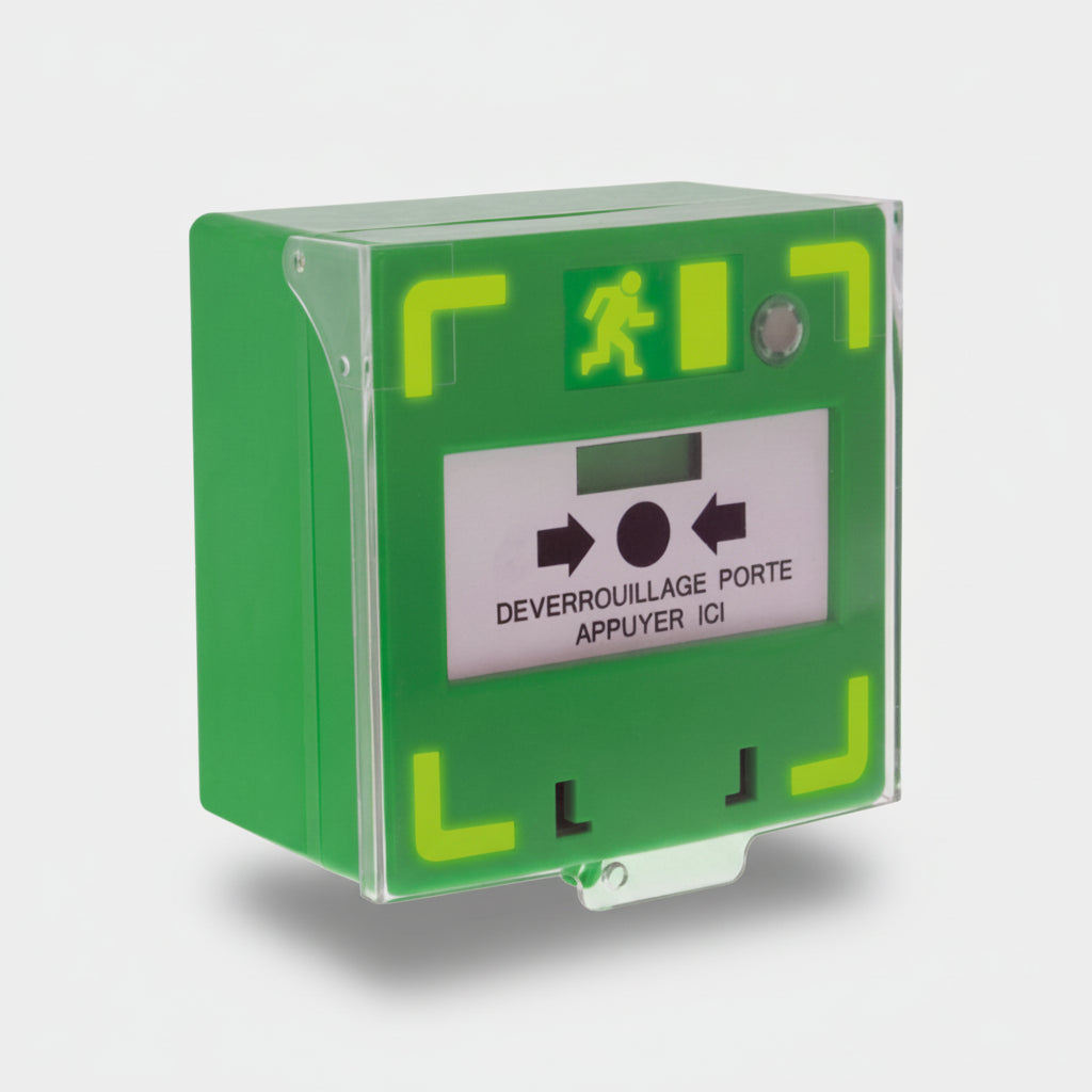 Déclencheur manuel vert d'ouverture d'urgence des portes 1 contact - ABIOSHOP