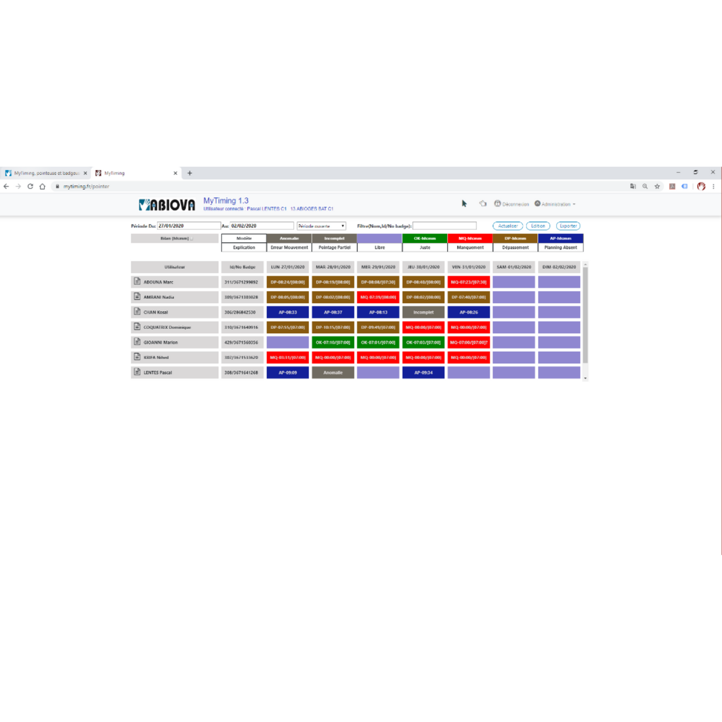 Logiciel de gestion du temps pour pointeuse MyTiming