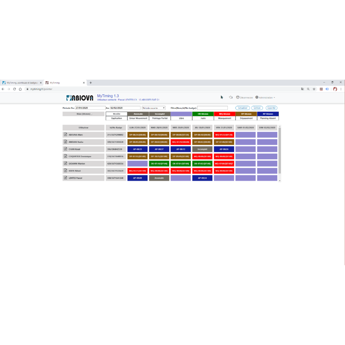 Pointeuse horaire + logiciel de temps de travail en ligne MyTiming - ABIOSHOP