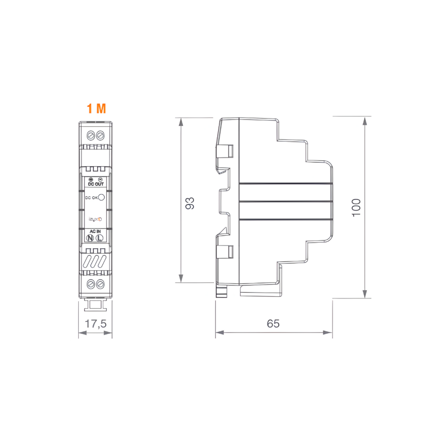 Alimentation rail DIN 1M 230V AC / 12V DC / 1.5A