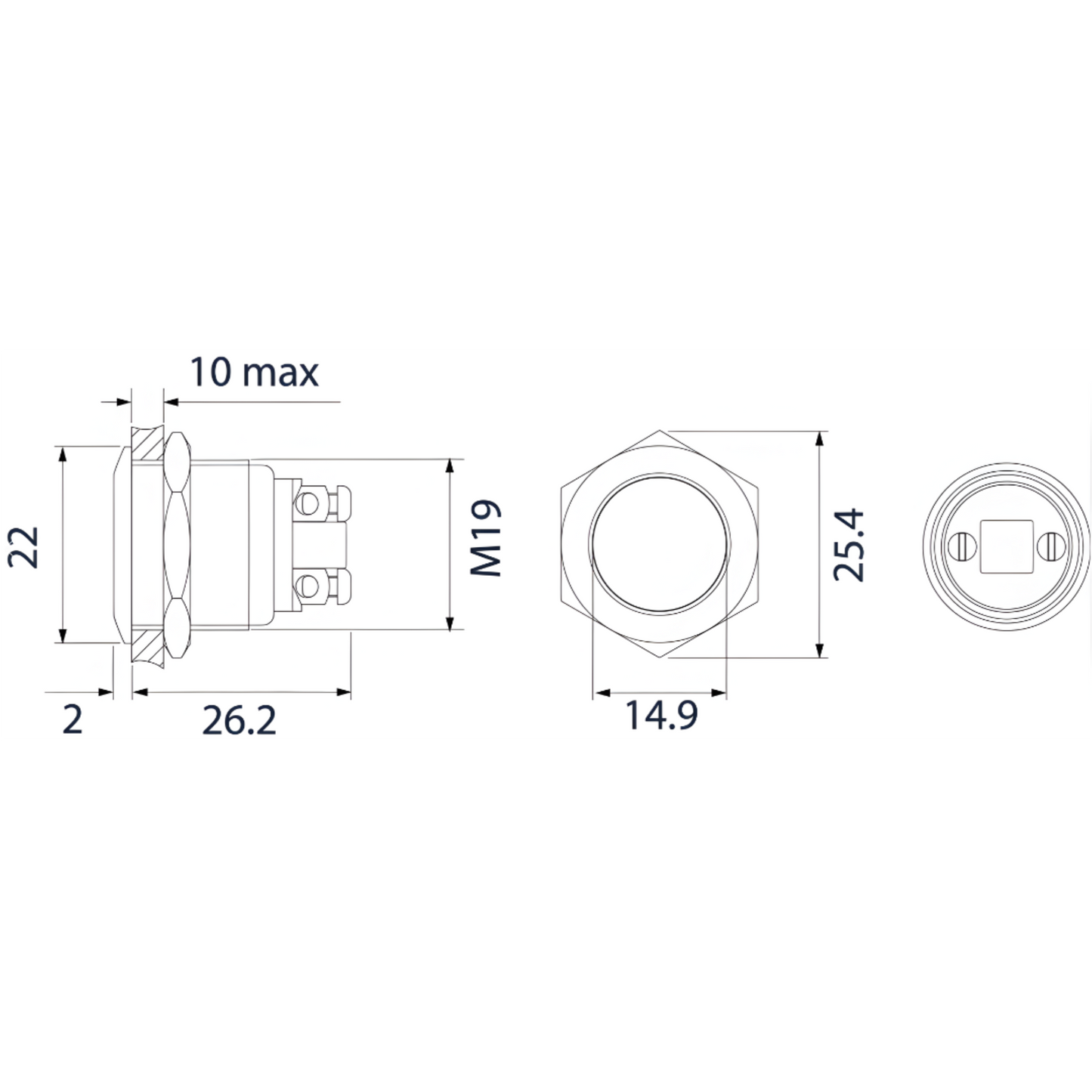 schema dimension bouton poussoir