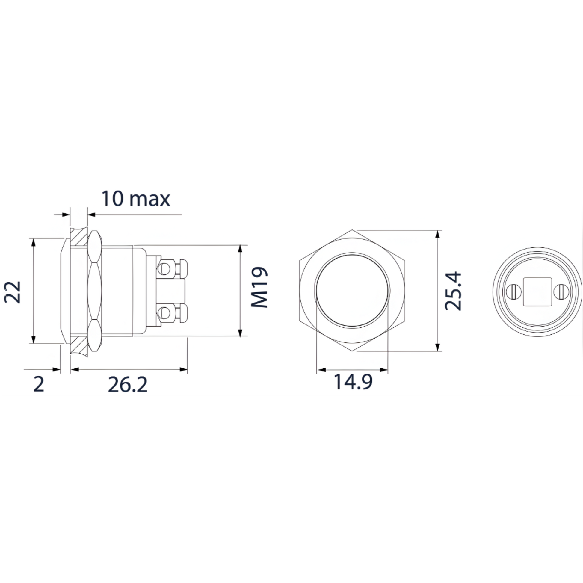 schema dimension bouton poussoir