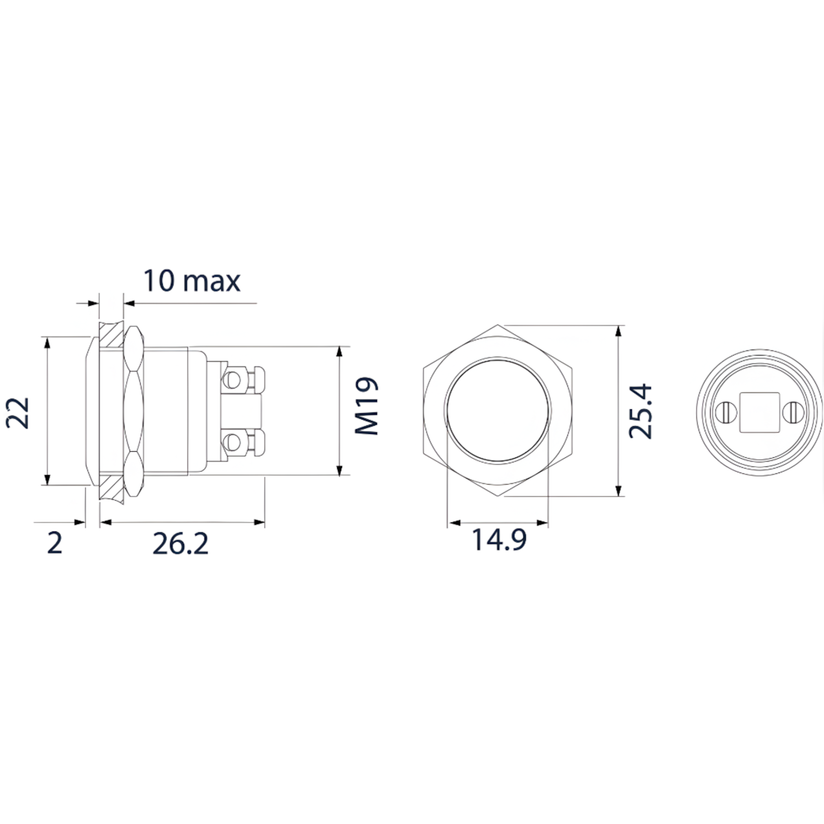 Bouton poussoir 12V en acier inoxydable (NO) - ABIOSHOP