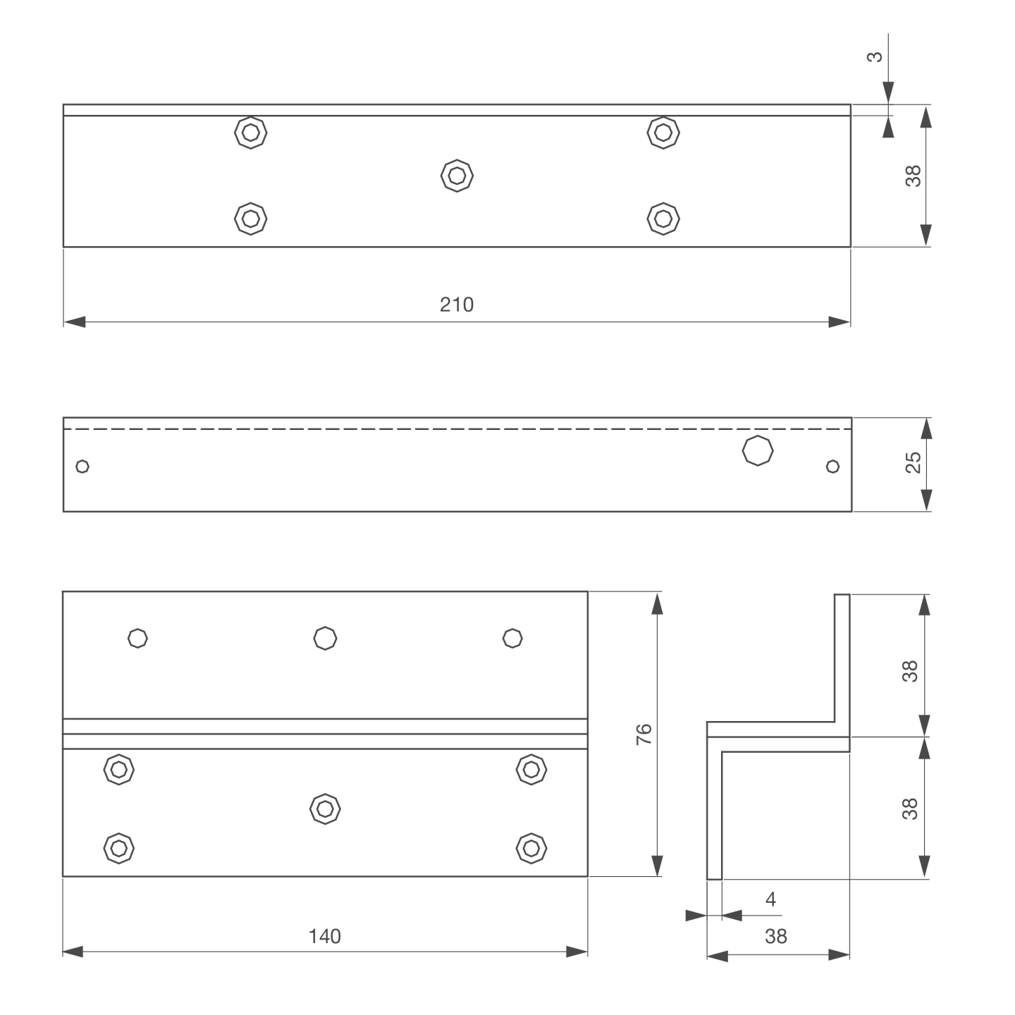 Équerre en "Z+L" porte tirante pour ventouses électromagnétiques de 150 Kg